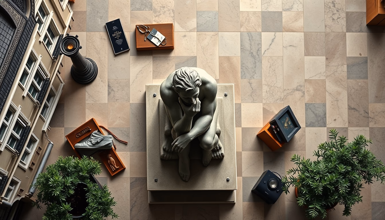 thinker rodin paris in editorial style