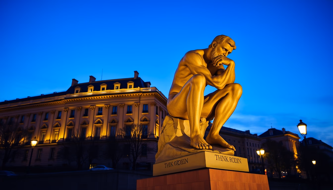 thinker rodin paris in editorial style