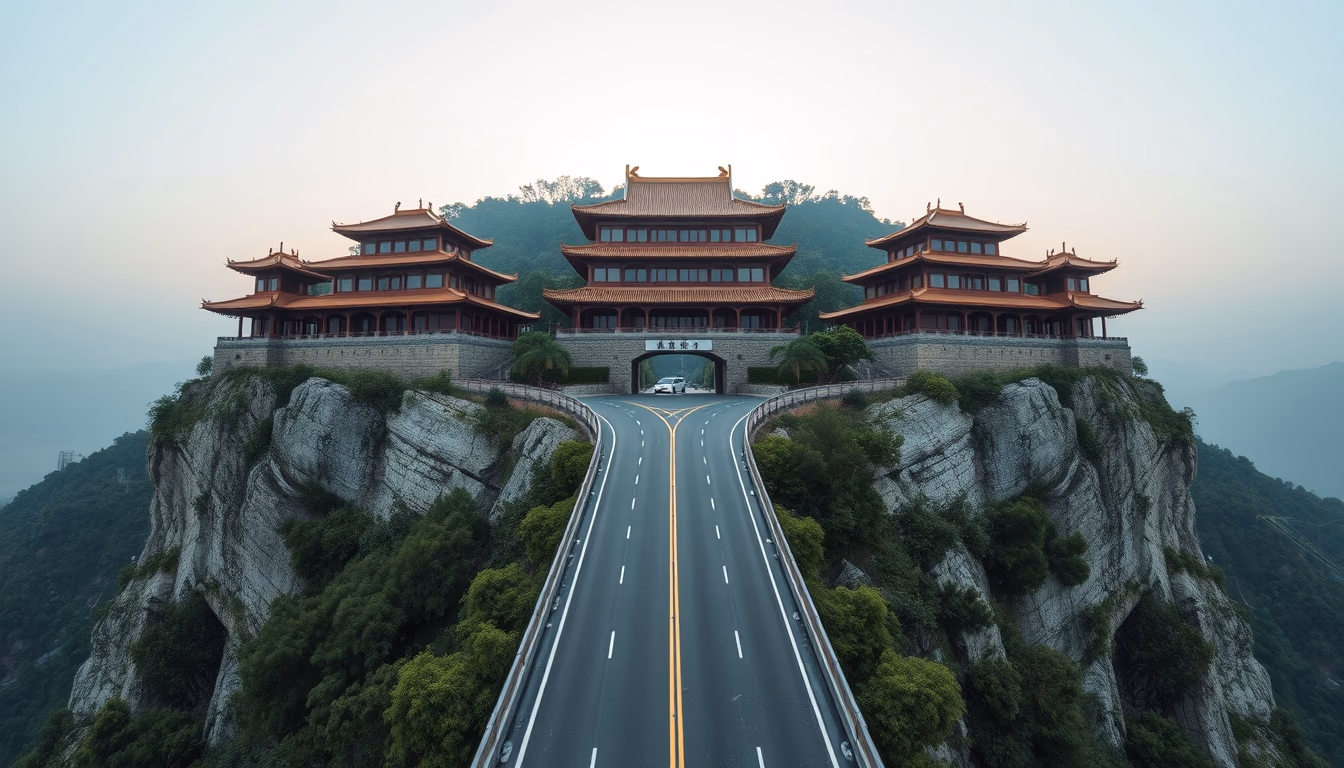 tianmen mountain road in editorial style