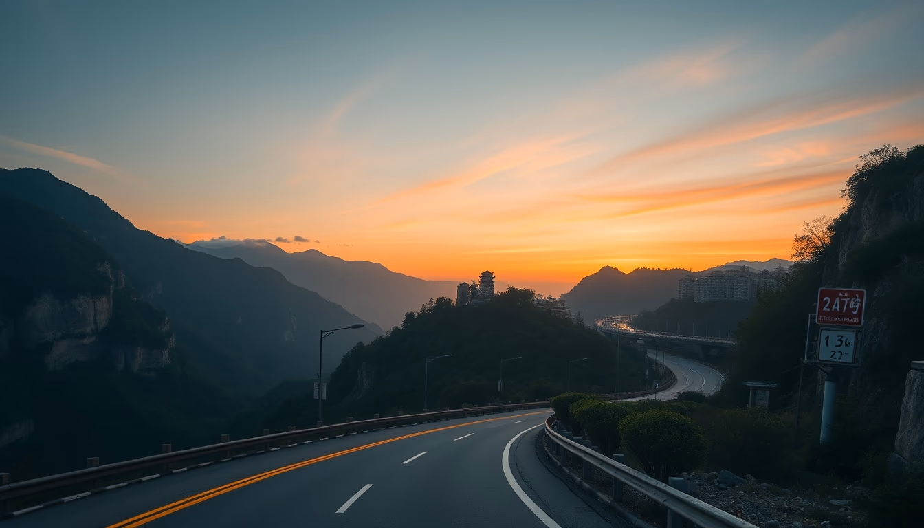 tianmen mountain road in editorial style