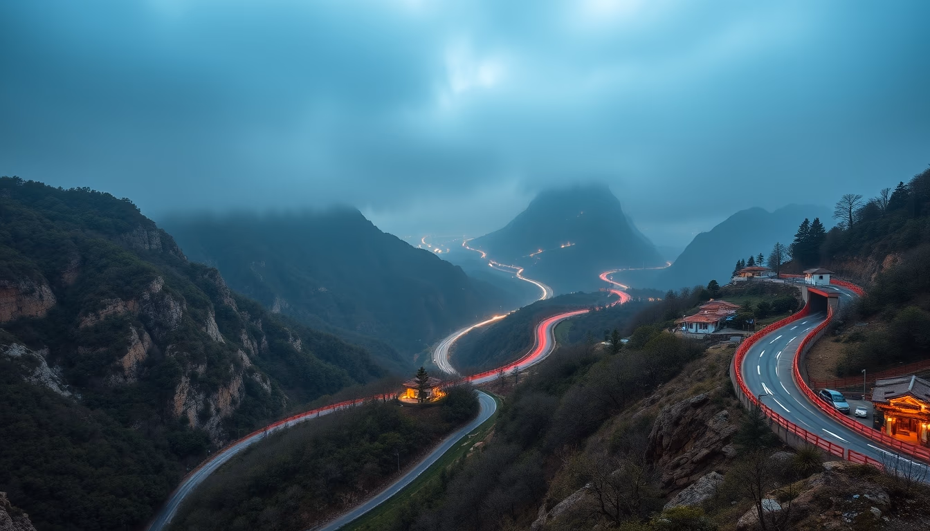 tianmen mountain road in editorial style