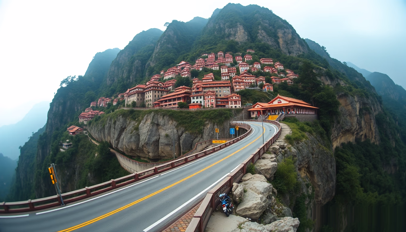 tianmen mountain road in editorial style