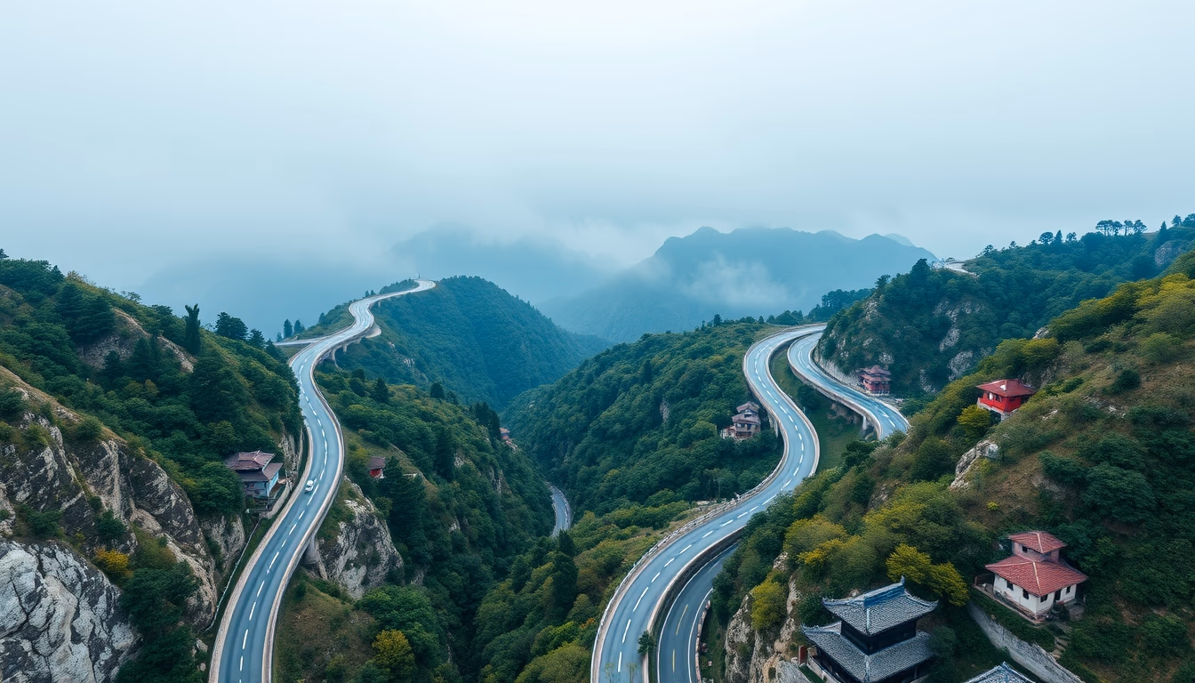 tianmen mountain road in editorial style