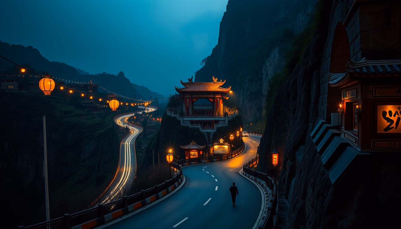 tianmen mountain road in editorial style