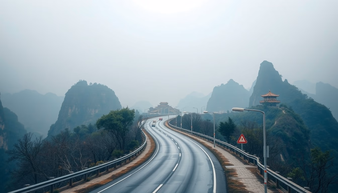 tianmen mountain road in editorial style