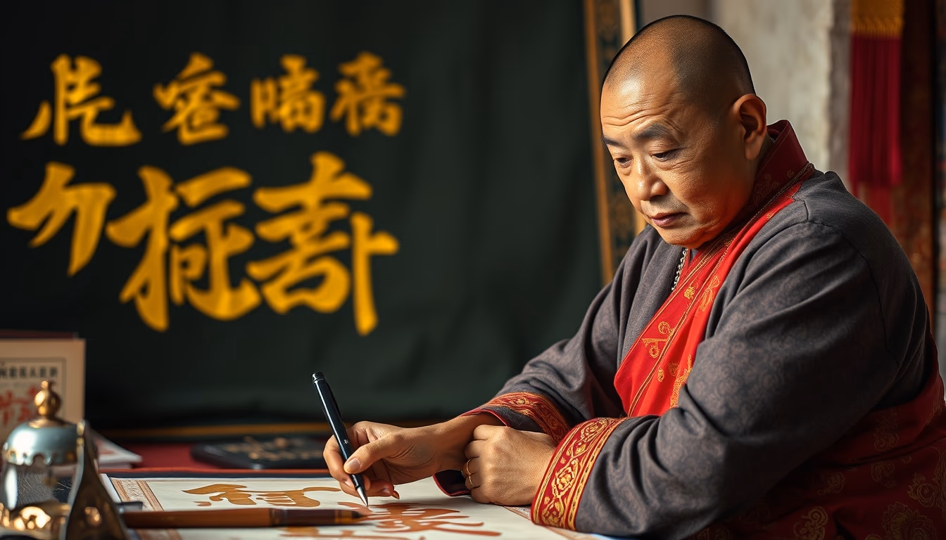 tibetan calligraphy gold in editorial style