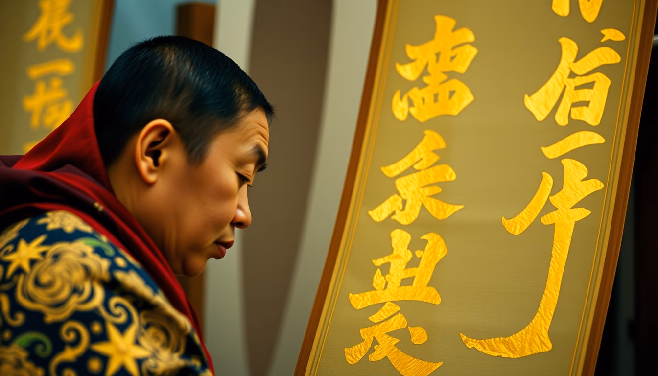 tibetan calligraphy gold in editorial style