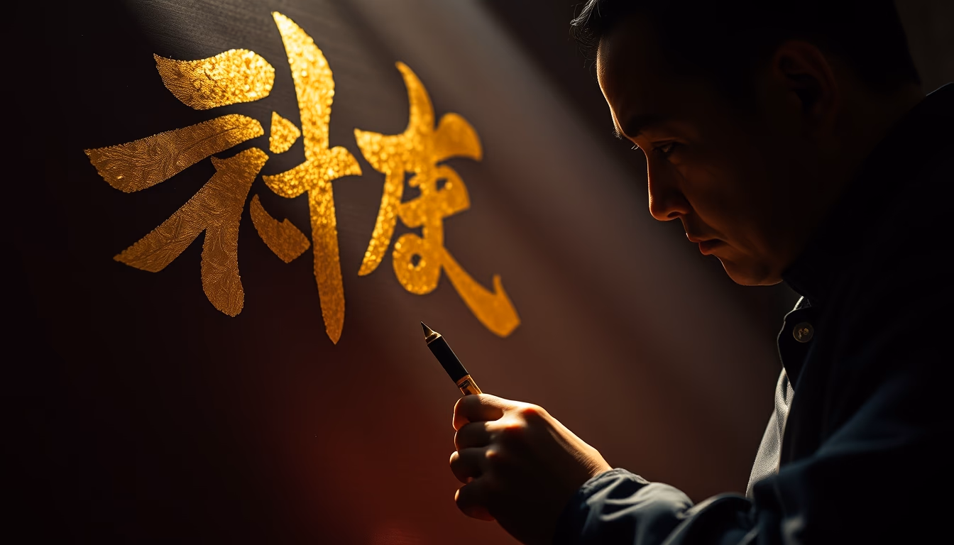 tibetan calligraphy gold in editorial style