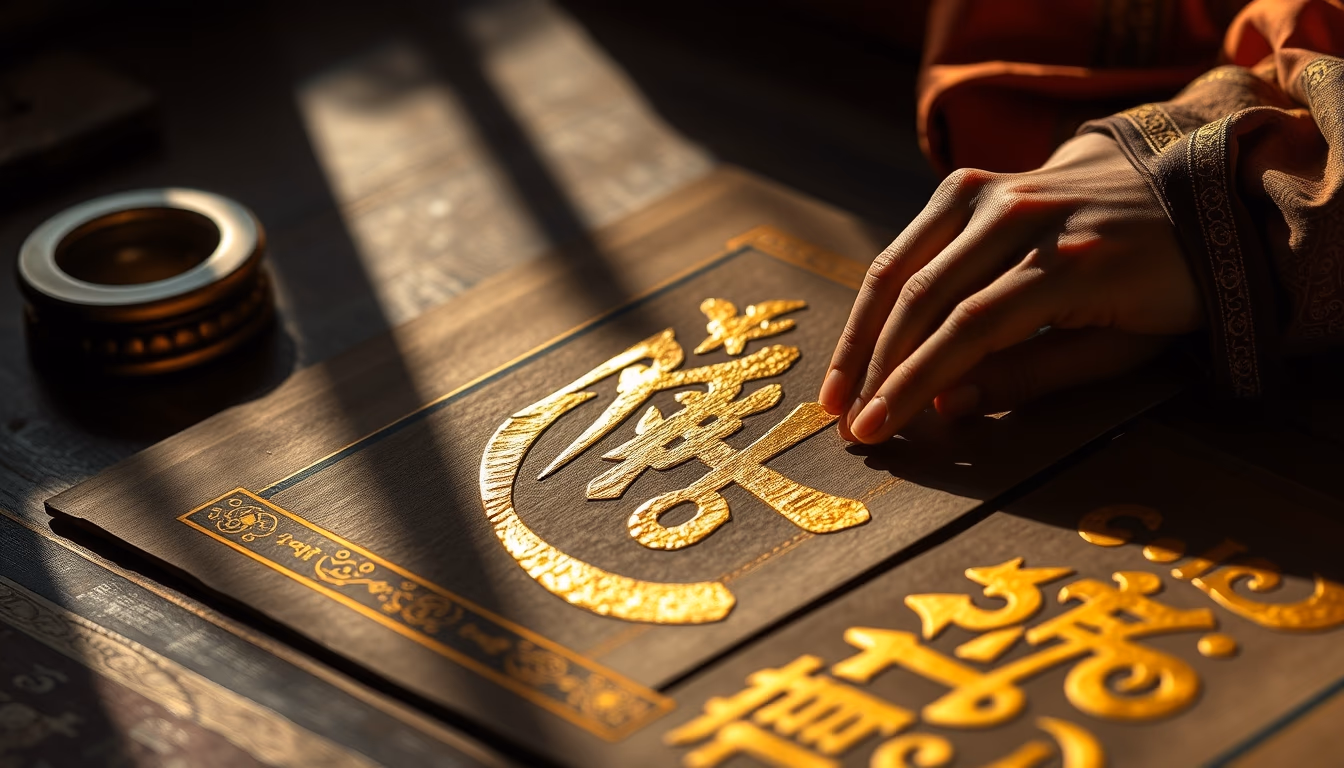 tibetan calligraphy gold in editorial style