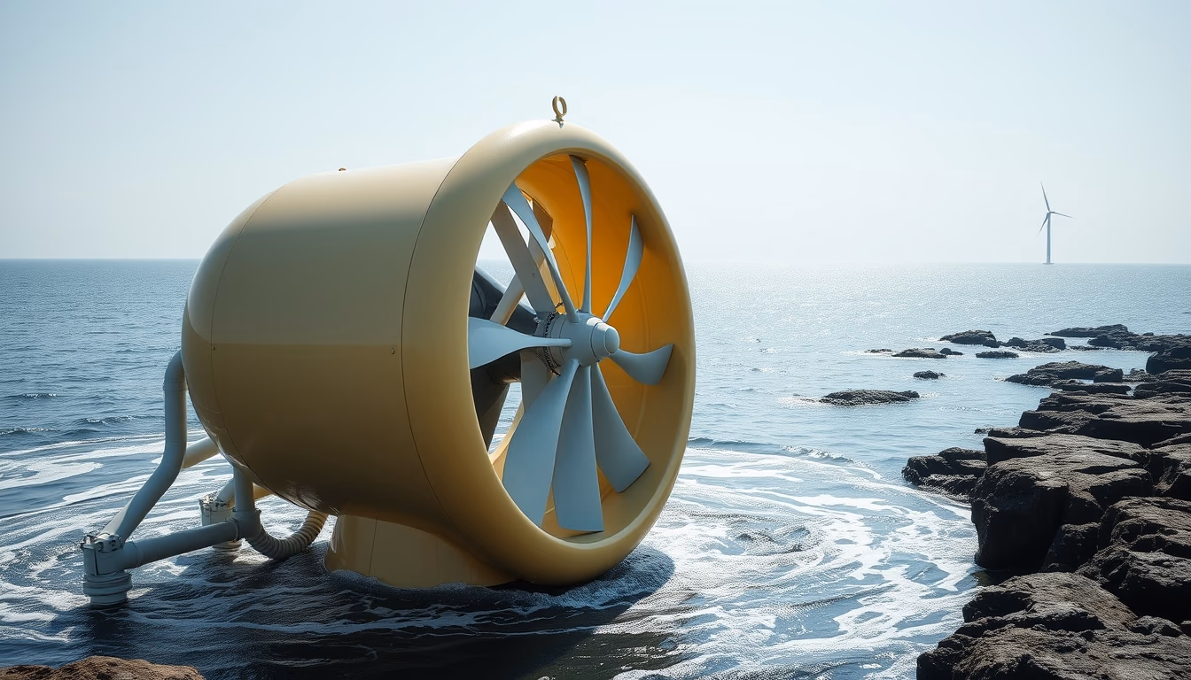 tidal energy turbine in editorial style