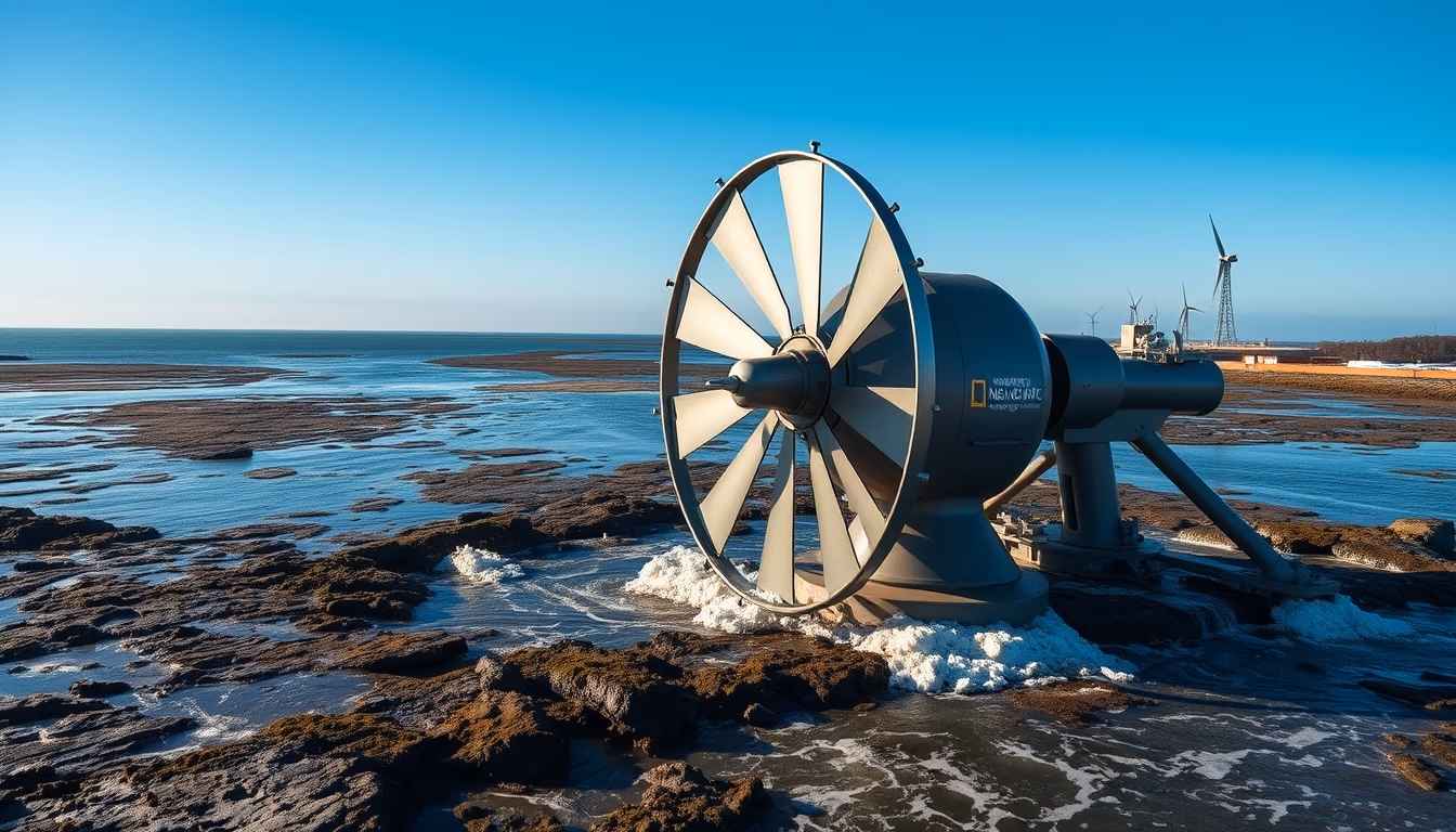 tidal energy turbine in editorial style