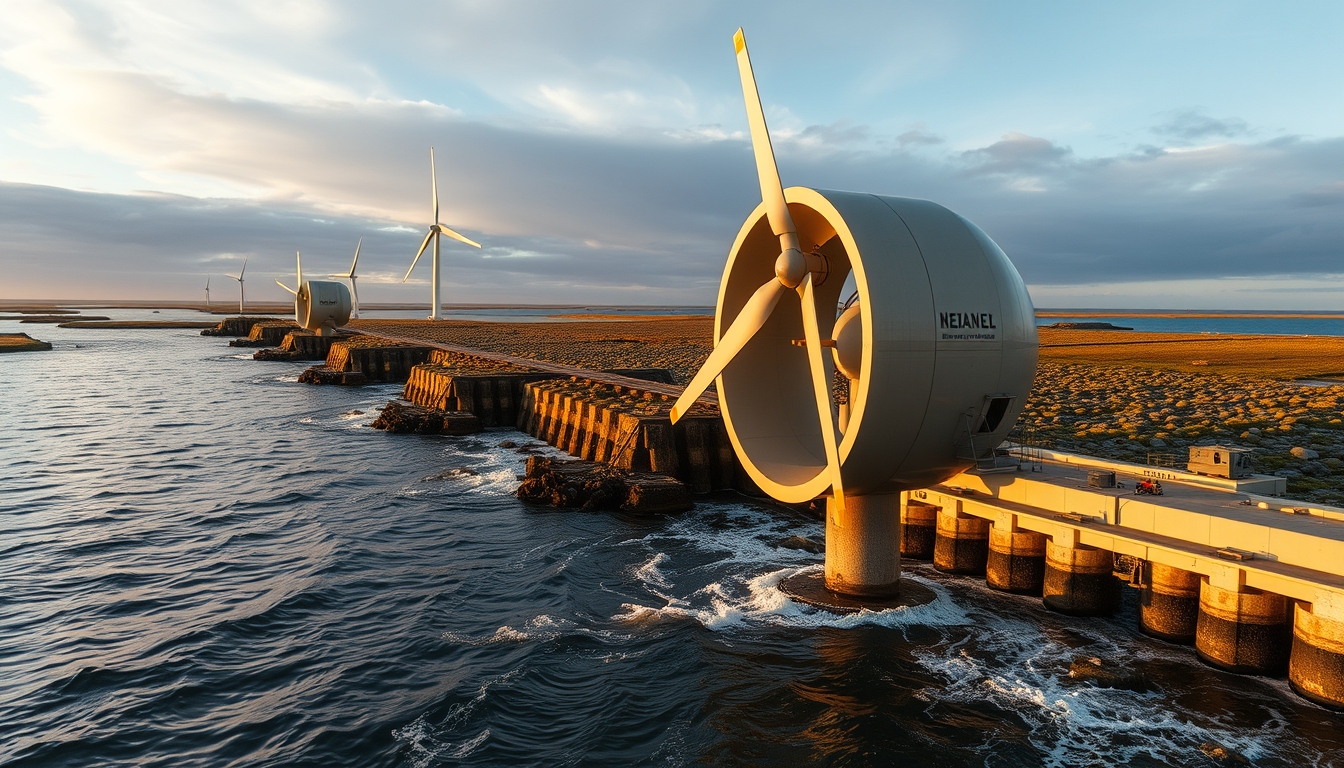 tidal energy turbine in editorial style