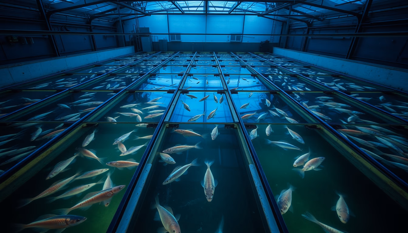 tilapia tanks indoor in editorial style