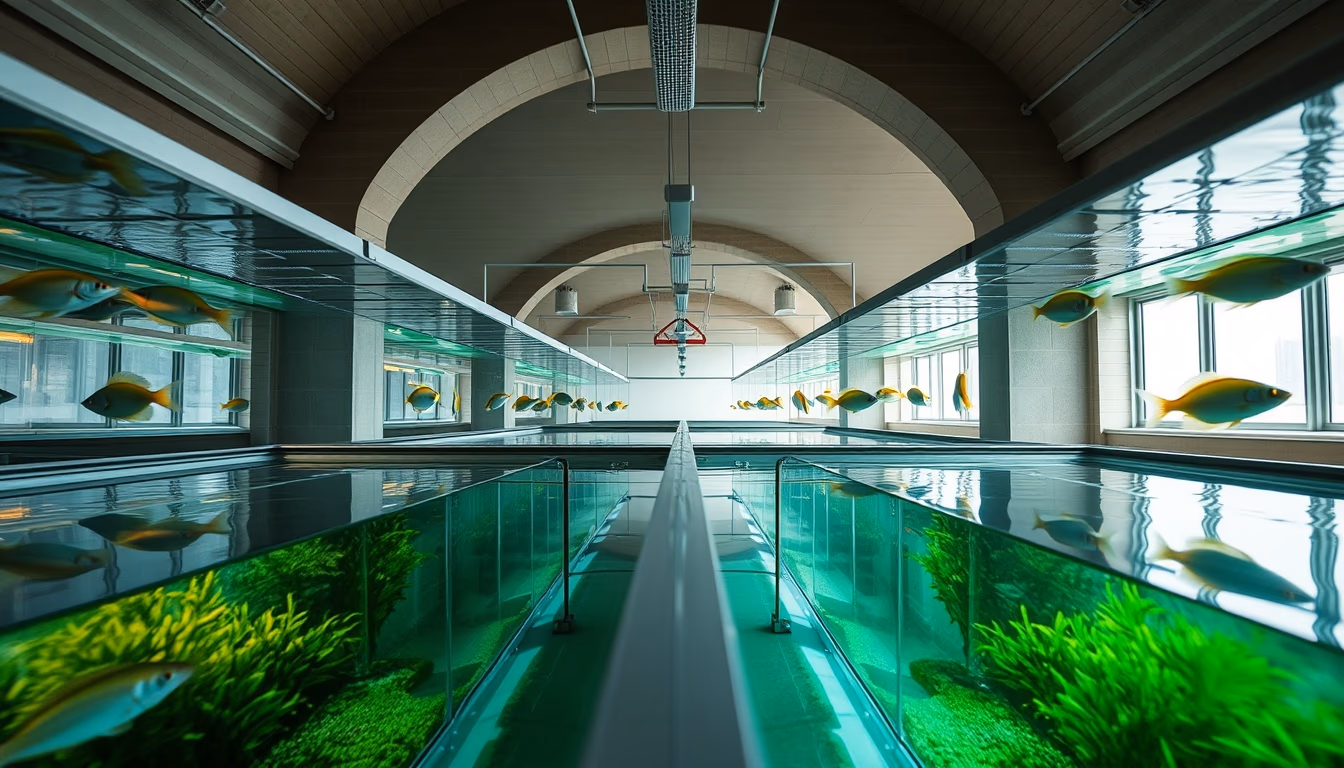 tilapia tanks indoor in editorial style