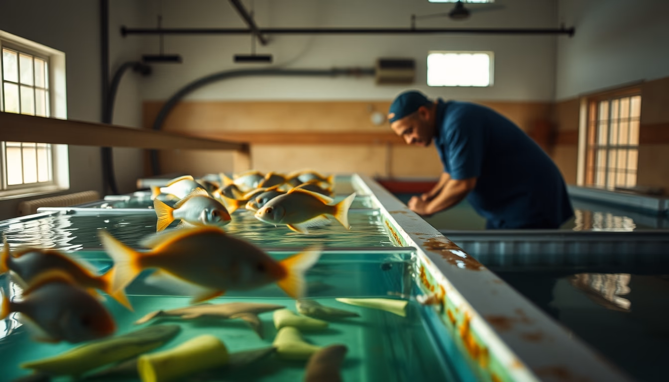 tilapia tanks indoor in editorial style