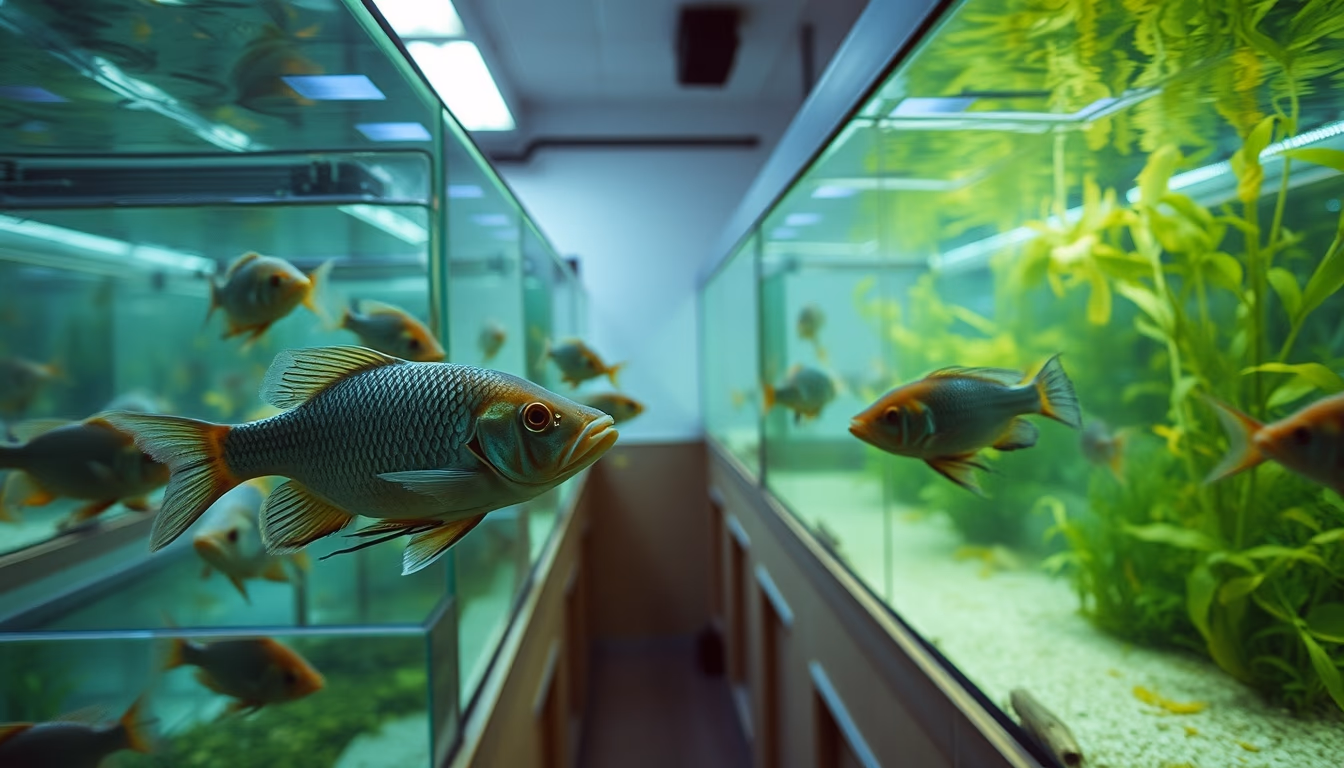 tilapia tanks indoor in editorial style