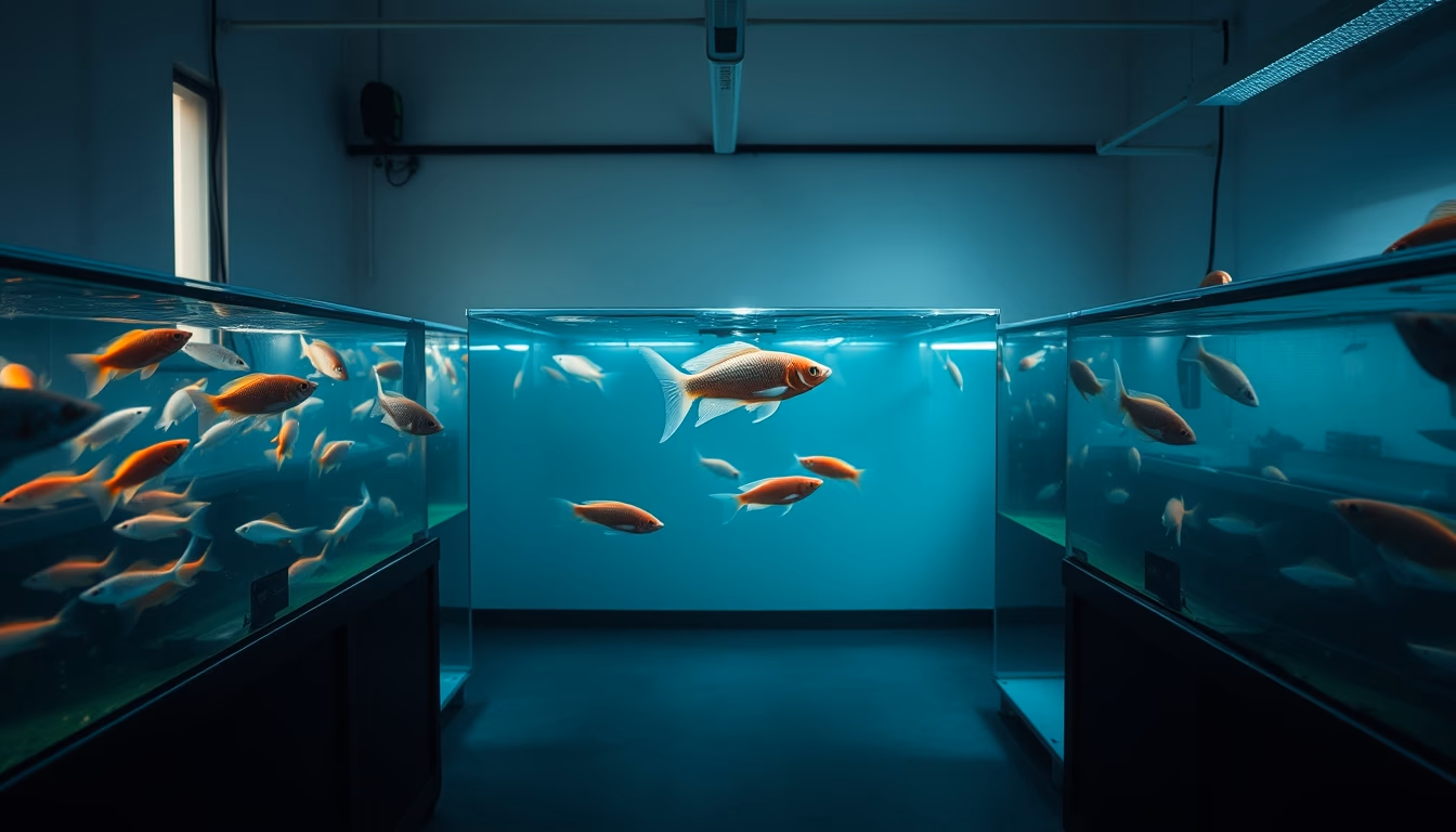 tilapia tanks indoor in editorial style