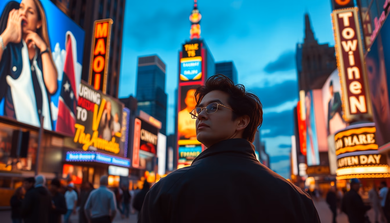 times square neon in editorial style