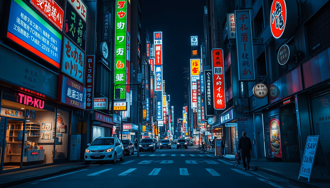 tokyo neon street at night in editorial style