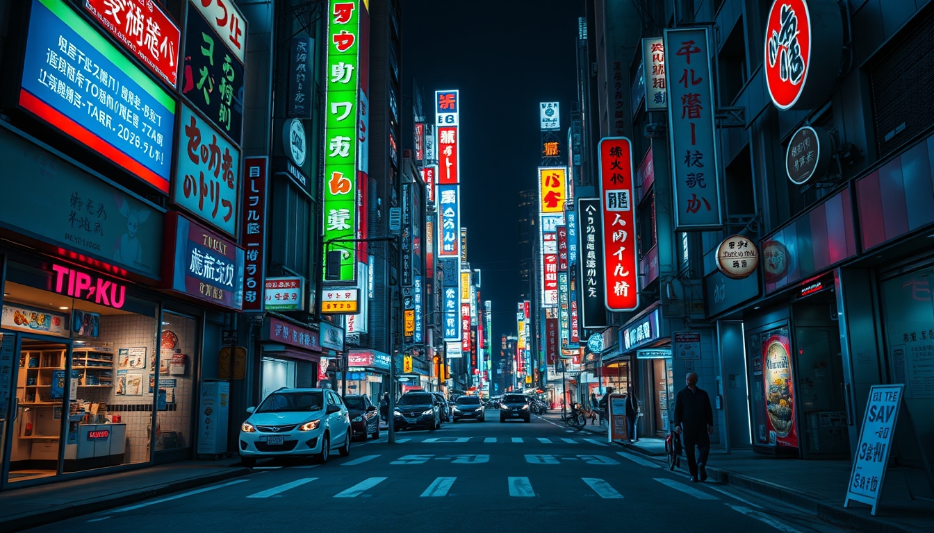 tokyo neon street at night in editorial style