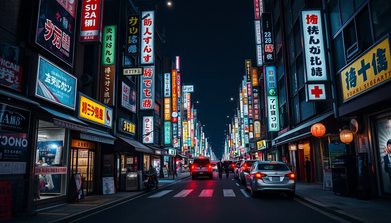 tokyo neon street at night in editorial style