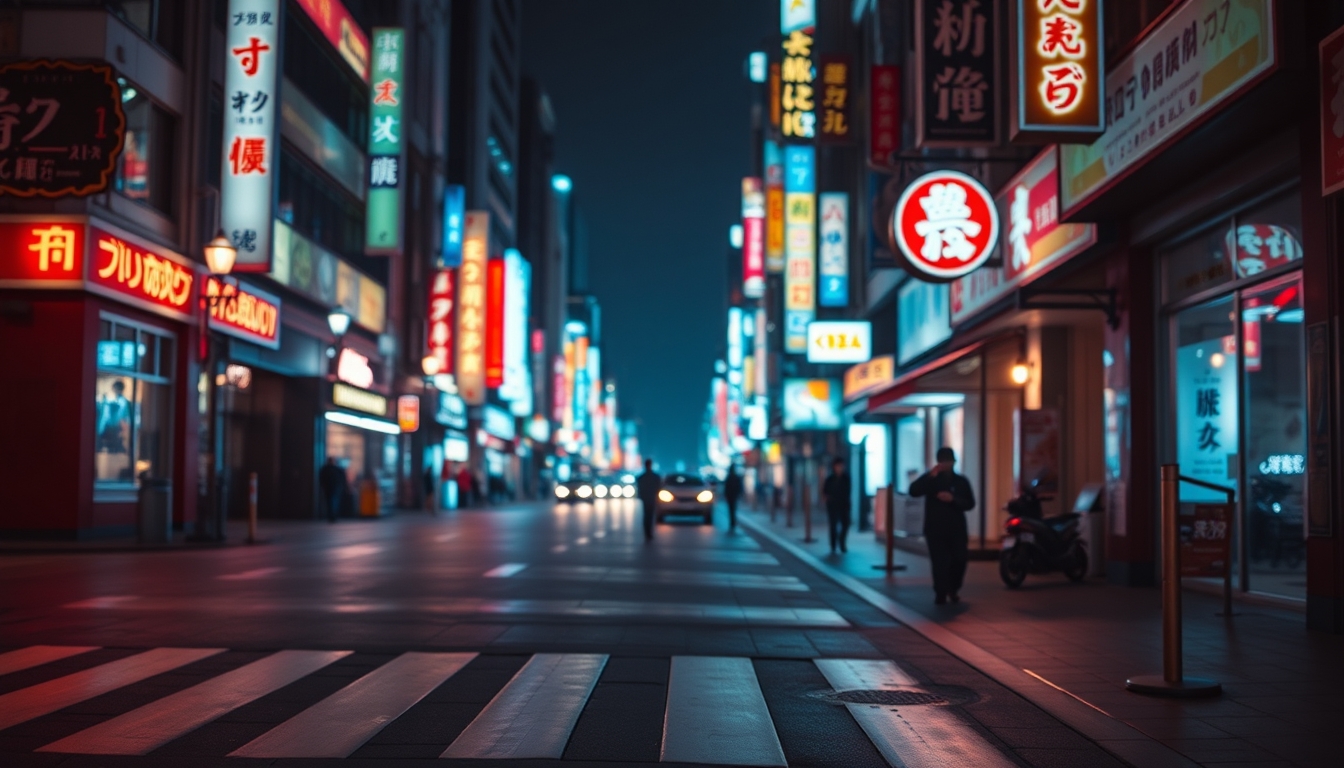 tokyo neon street at night in editorial style