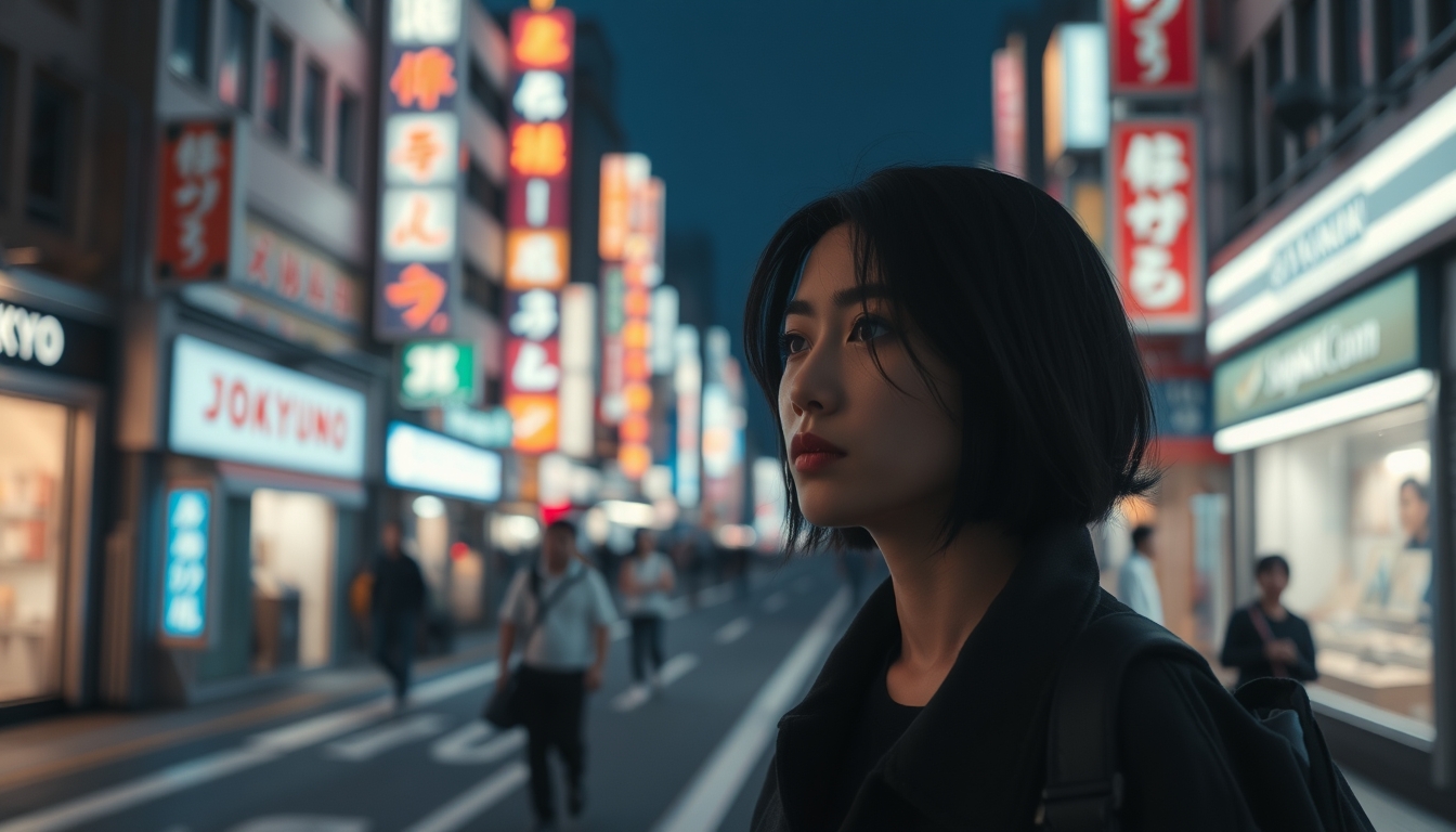 tokyo neon street at night in editorial style