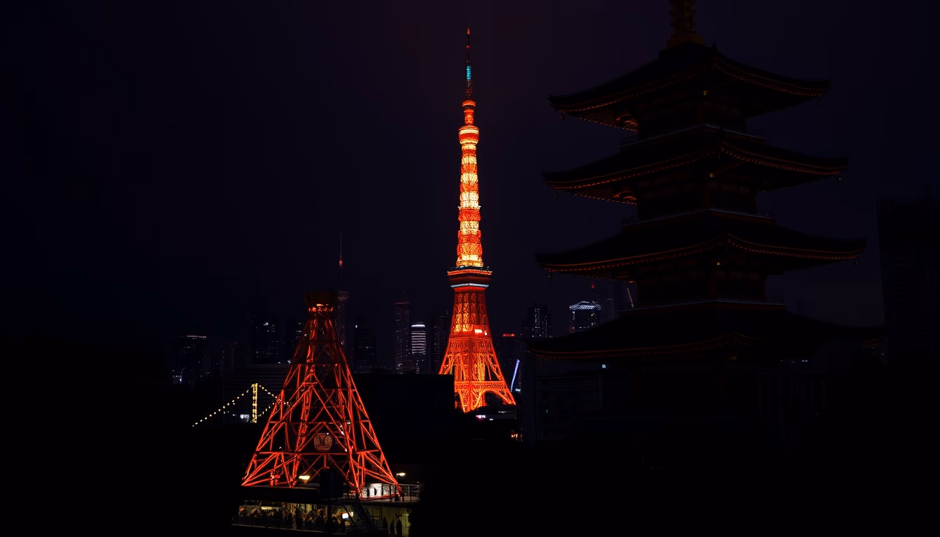tokyo tower red in editorial style