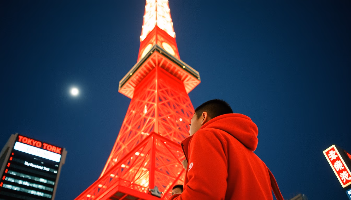 tokyo tower red in editorial style