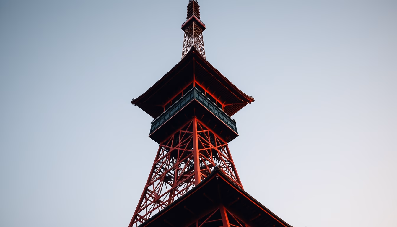tokyo tower red in editorial style