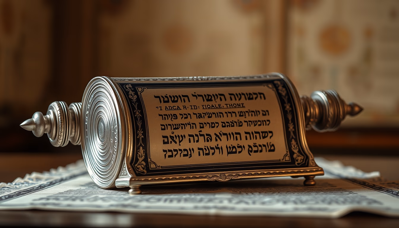 torah scroll silver casing in editorial style