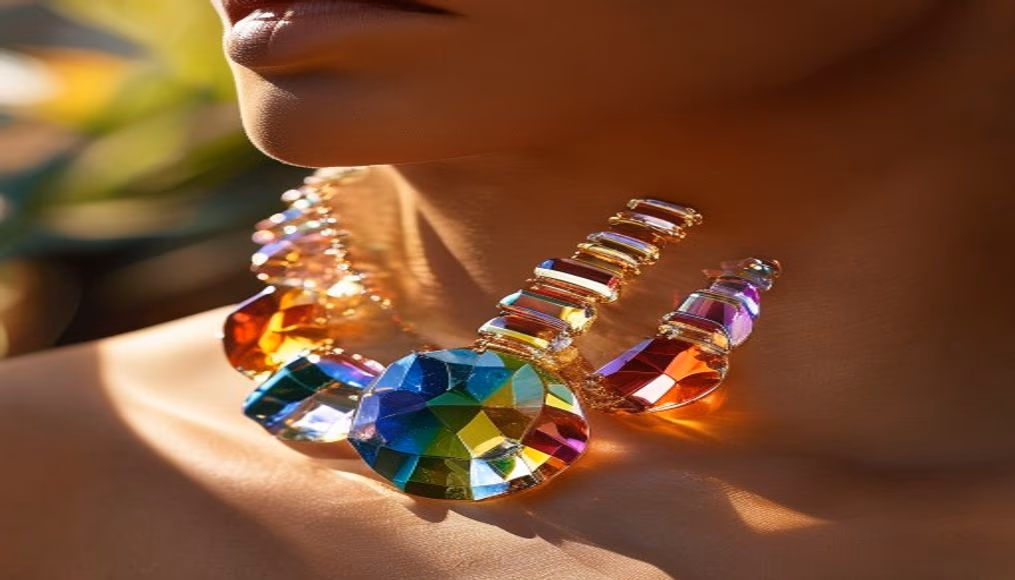 Tourmaline collier rainbow em fotografia editorial de luxo