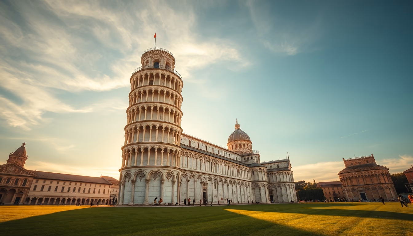 tower of pisa lean in editorial style