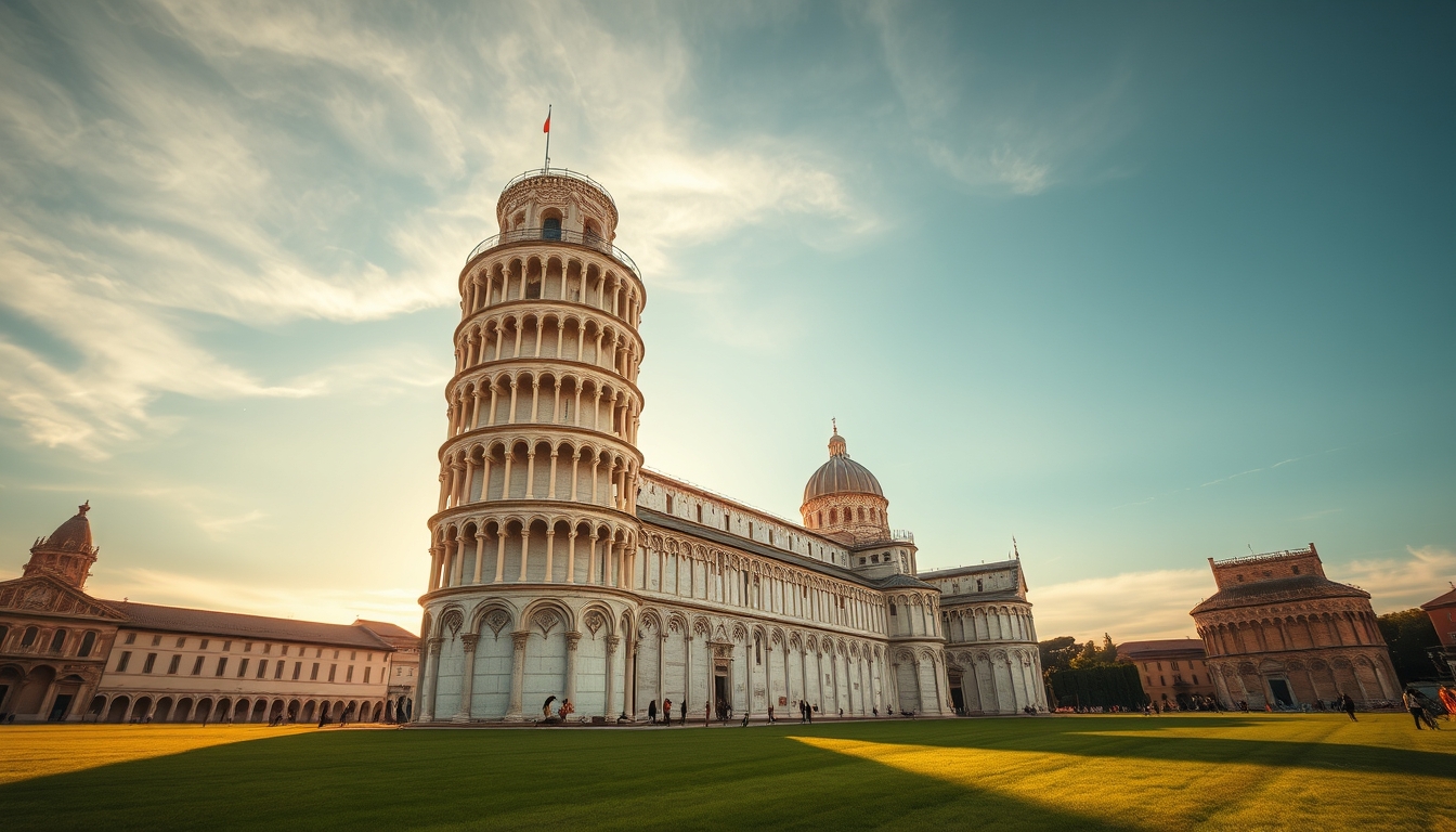 tower of pisa lean in editorial style