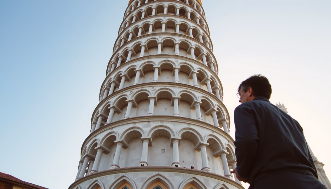 tower of pisa lean in editorial style