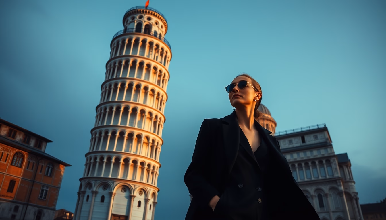 tower of pisa lean in editorial style