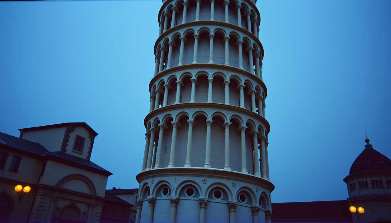 tower of pisa lean in editorial style