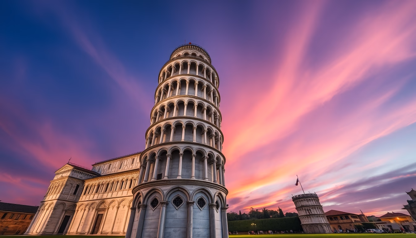 tower of pisa lean in editorial style