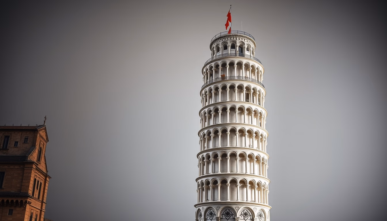 tower of pisa lean in editorial style