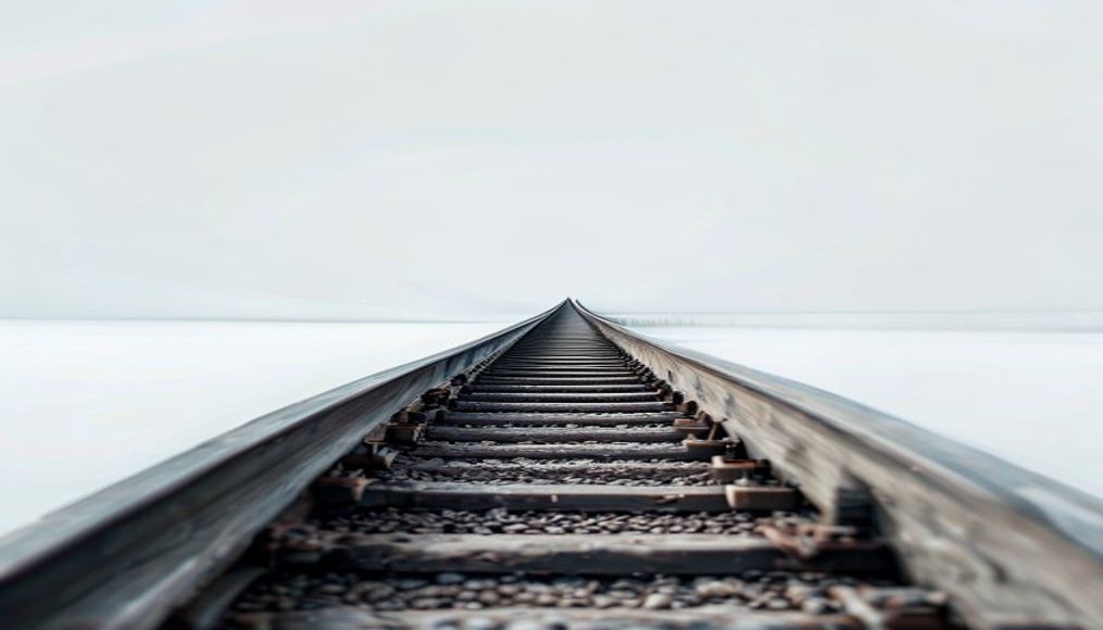 train tracks vanishing point in editorial style