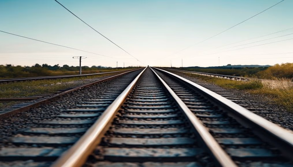 train tracks vanishing point in editorial style