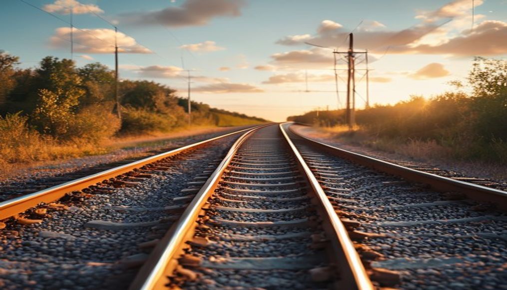 train tracks vanishing point in editorial style