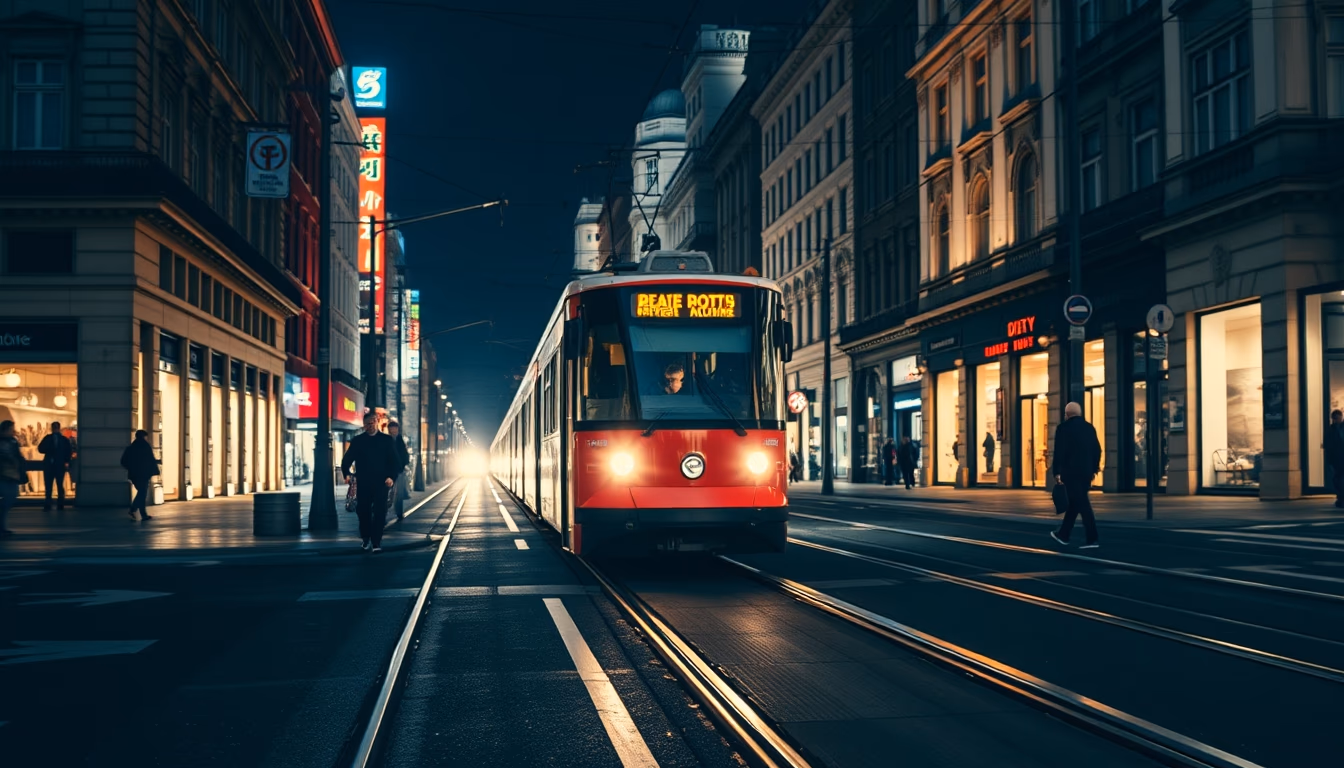 tram rails city in editorial style