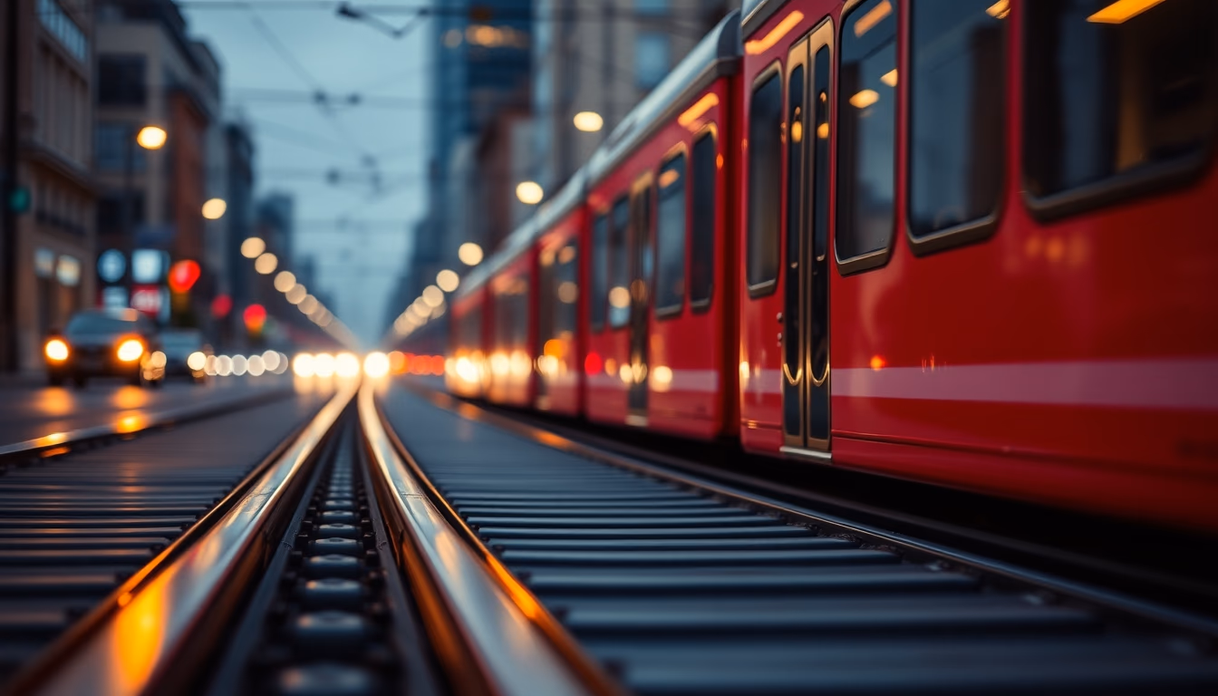 tram rails city in editorial style