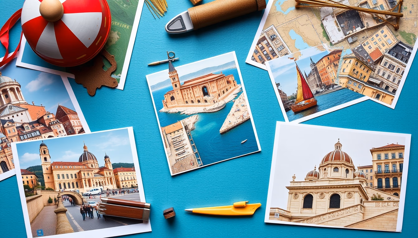 travel postcards europe in editorial style