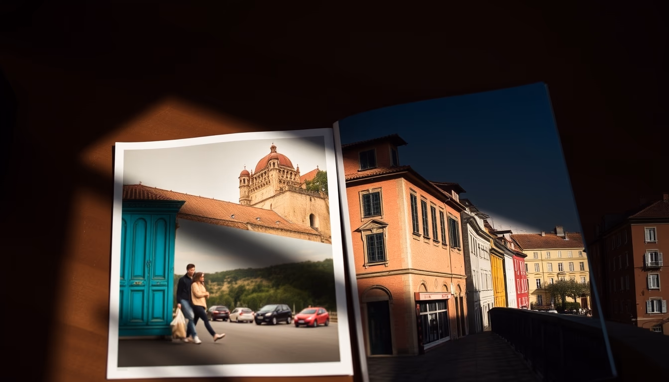 travel postcards europe in editorial style