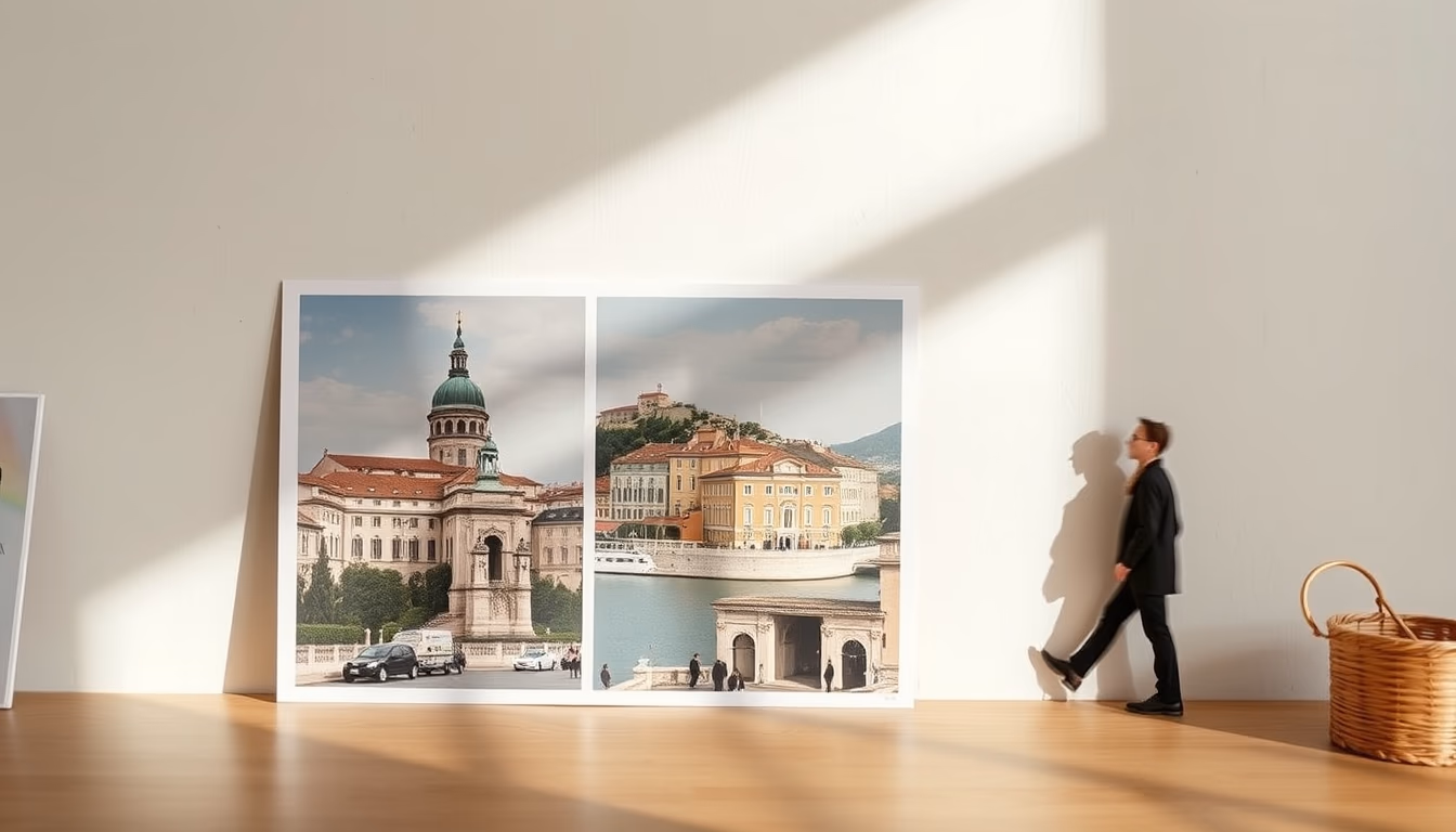 travel postcards europe in editorial style