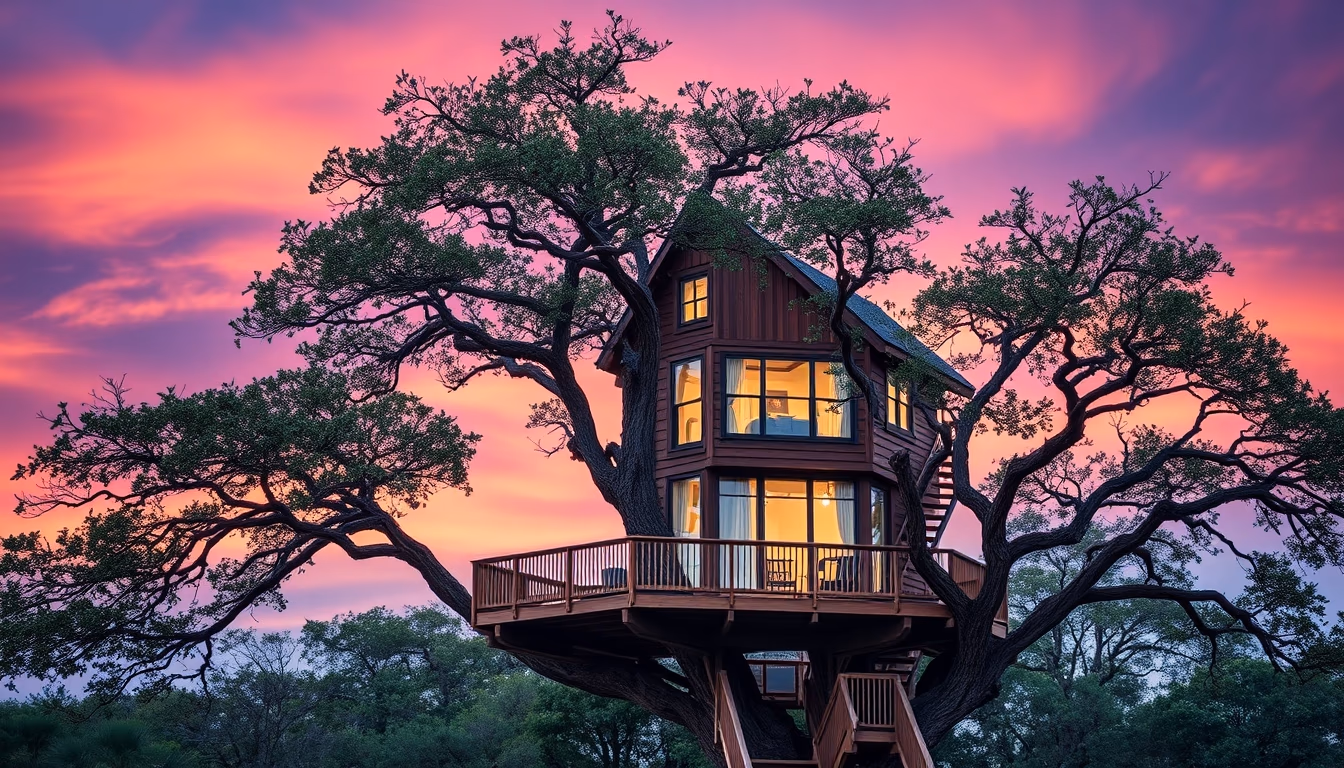 treehouse luxury design in editorial style