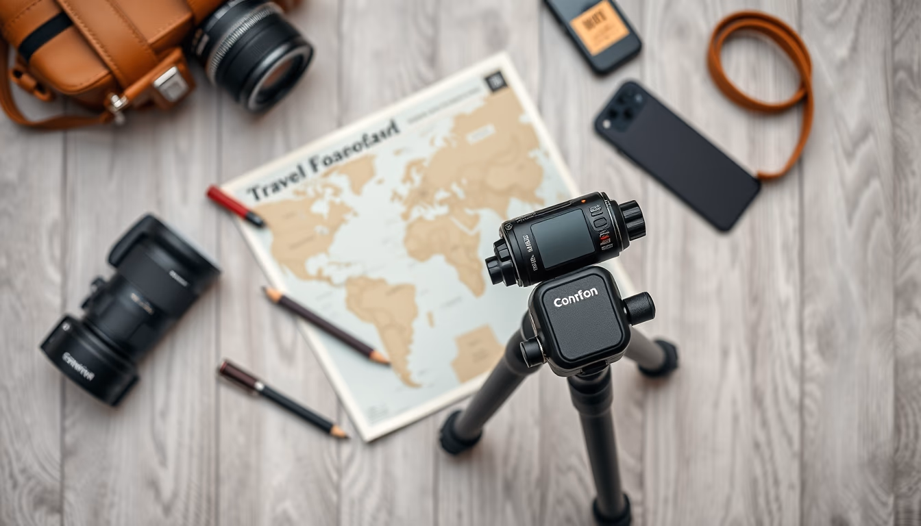 tripod compact travel in editorial style