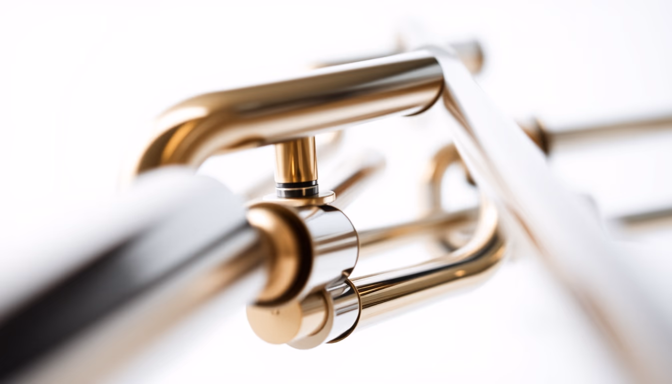trombone slide closeup in editorial style
